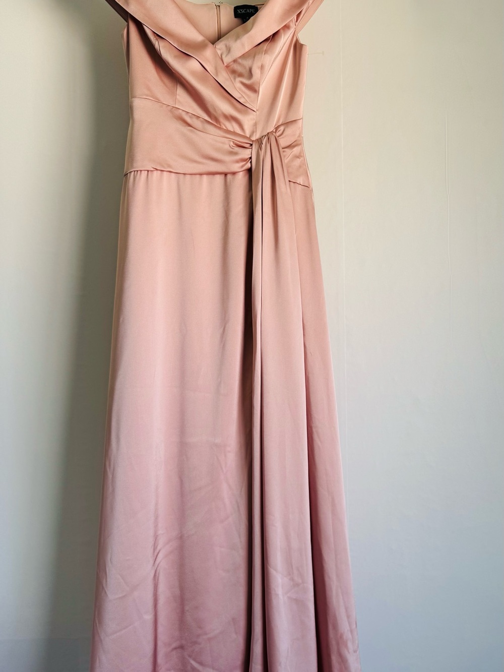 Xscape Blush Pink Satin-Feel Maxi Dress with Waist Tie